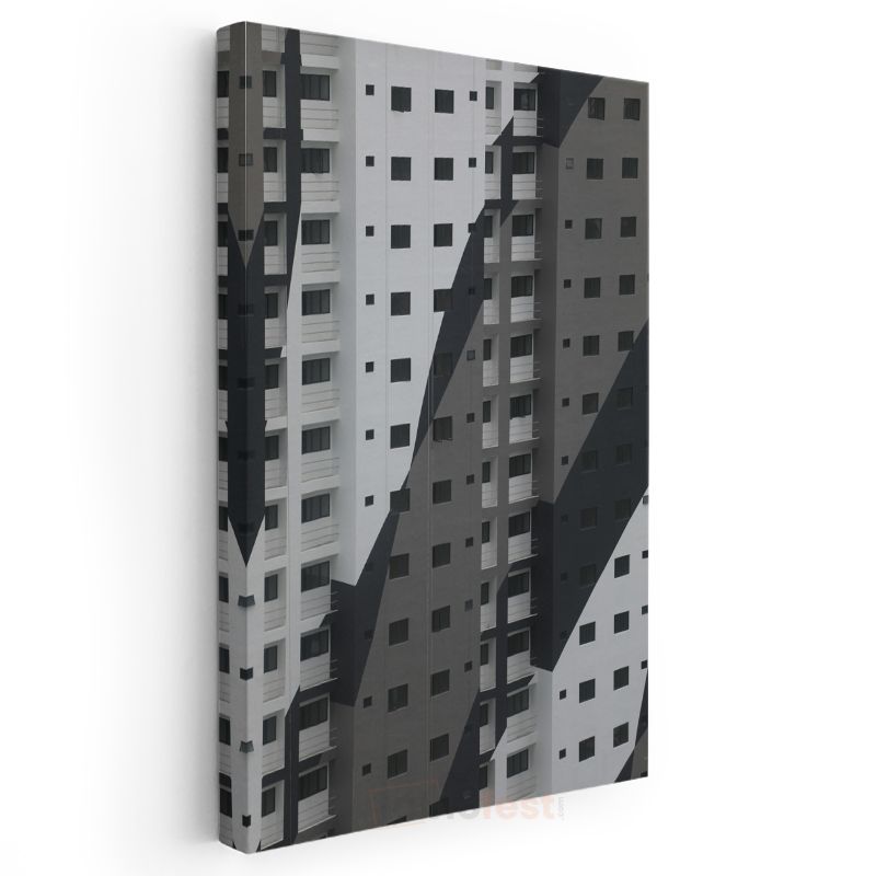 Geometrik Mimari - Siyah Beyaz Şehir Desenleri Kanvas Tablo