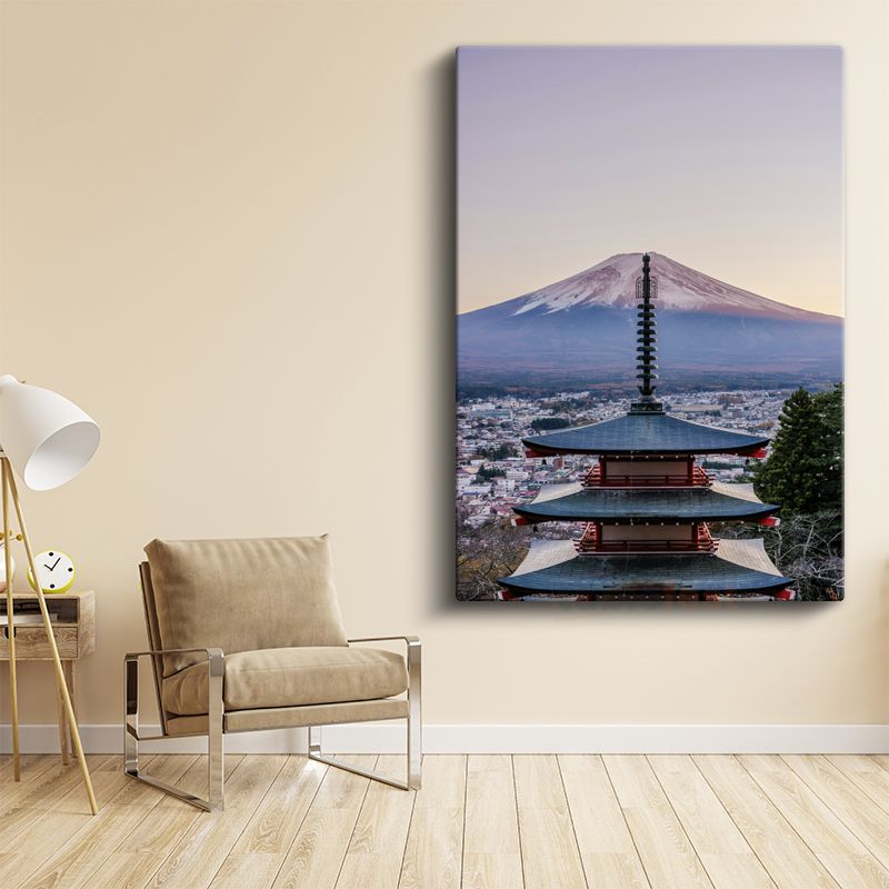 Japon Pagodası - Fuji Dağı Manzaralı Tapınak Kanvas Tablo