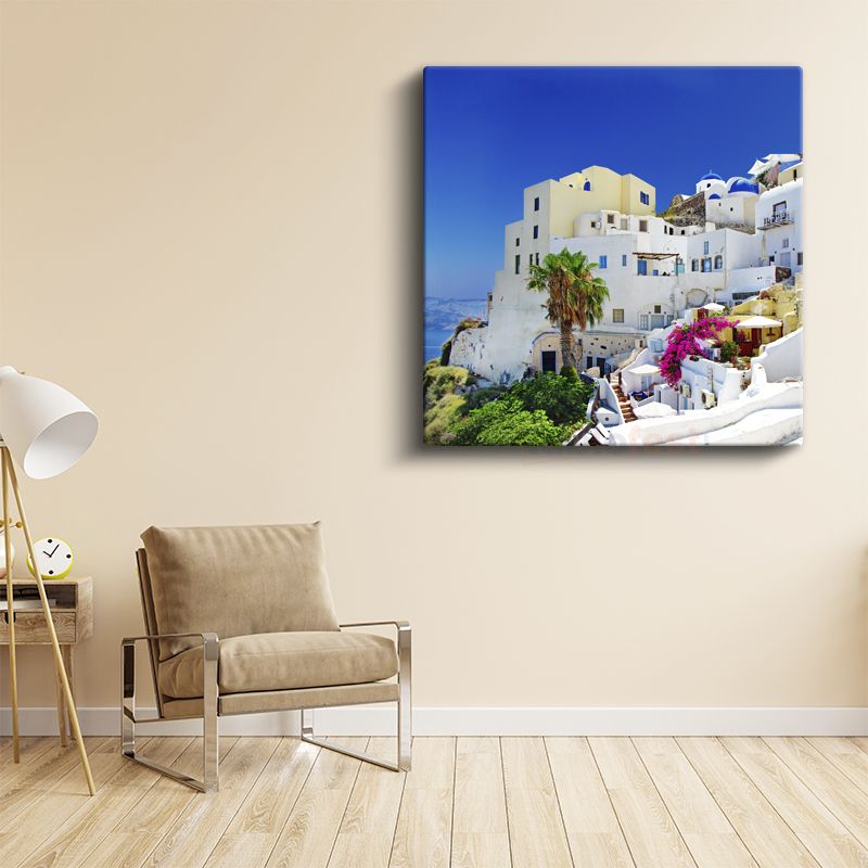 Santorini Evleri - Beyaz ve Mavi Mimarinin Dansı Kanvas Tablo