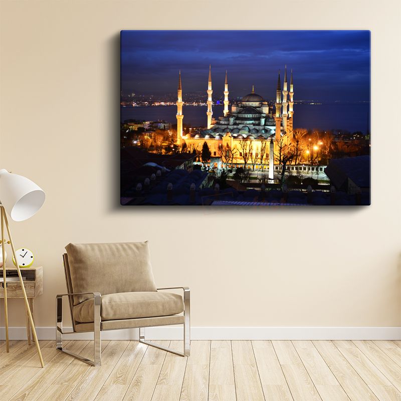 Boğaz Manzaralı Cami - Gece İstanbul Panoraması Kanvas Tablo