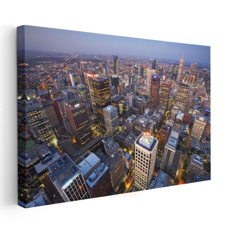 Melbourne Kuşbakışı - Gece Şehir Işıkları Kanvas Tablo