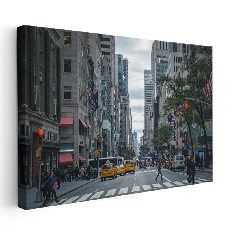 New York Caddesi - Sarı Taksiler Kanvas Tablo