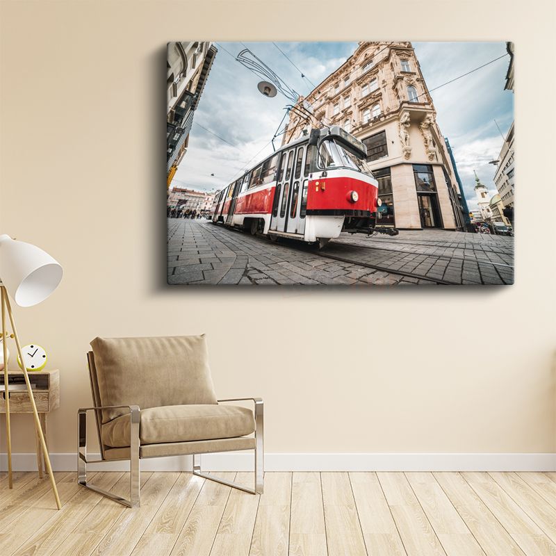 Prag Sokakları - Nostaljik Tramvay Kanvas Tablo