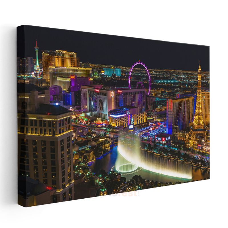 Las Vegas Gece Manzarası - Renkli Işıklar Kanvas Tablo