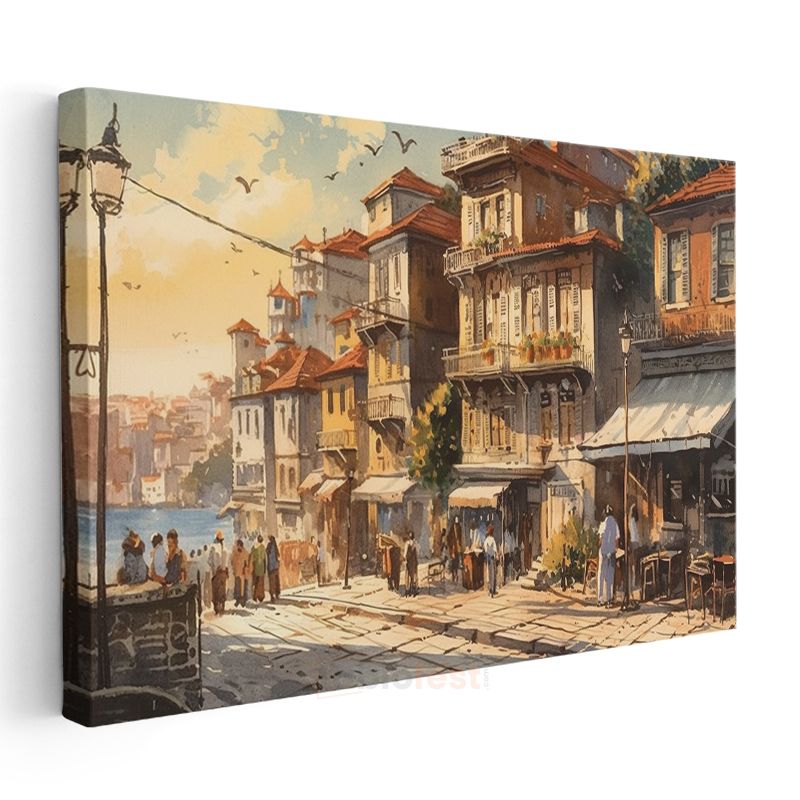 Boğaz Evleri - Güneşli Sokakta Tarihi Yapılar Kanvas Tablo
