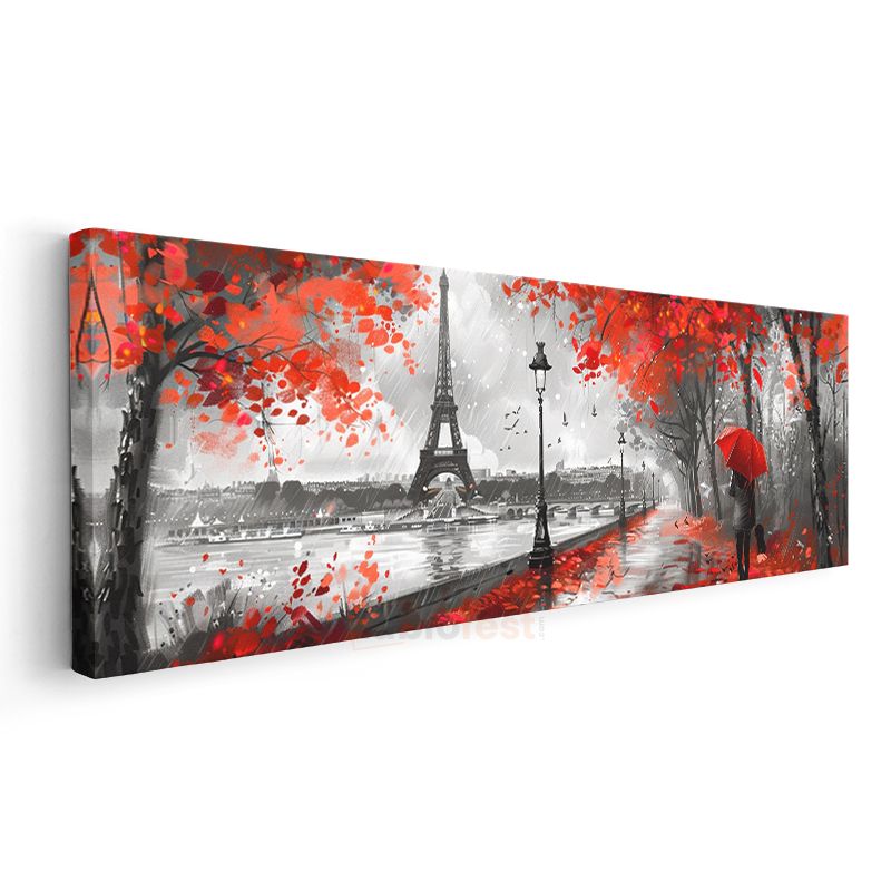 Paris Aşkı - Kırmızı Yapraklı Eyfel Manzarası Kanvas Tablo