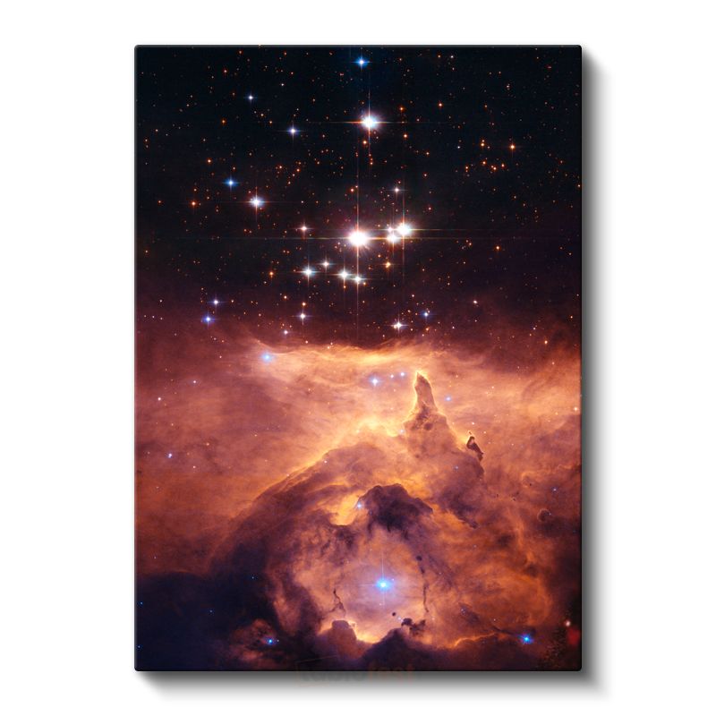 Kozmik Nebula - Yıldızlar ve Turuncu Gaz Bulutlarıyla Dolu Uzay Manzarası Kanvas Tablo