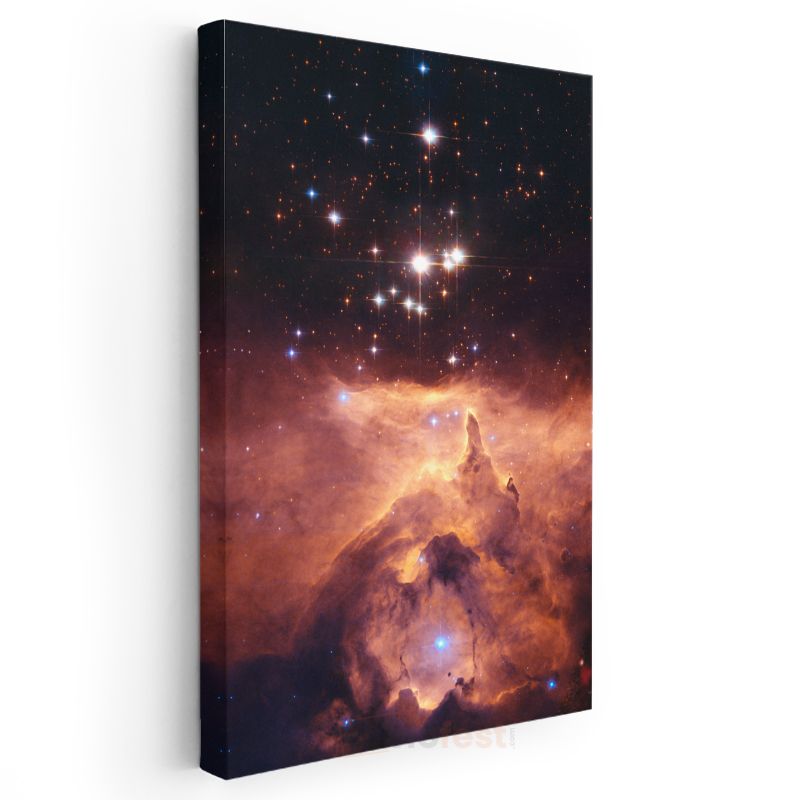 Kozmik Nebula - Yıldızlar ve Turuncu Gaz Bulutlarıyla Dolu Uzay Manzarası Kanvas Tablo