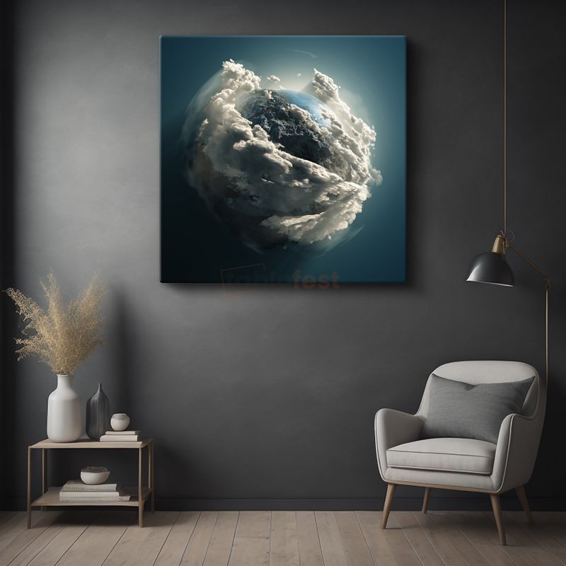 Bulutlu Dünya - Kozmik Atmosfer Kanvas Tablo