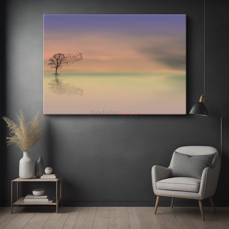 Yalnız Ağaç - Minimalist Doğa Silueti Kanvas Tablo