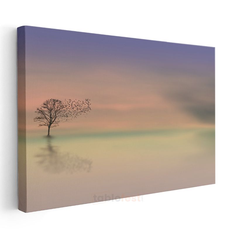 Yalnız Ağaç - Minimalist Doğa Silueti Kanvas Tablo
