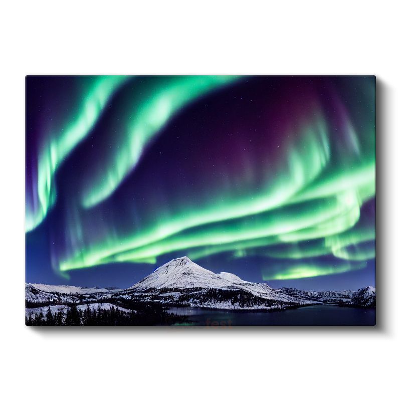 Aurora Borealis - Karlı Dağ Zirvesi Üzerinde Işık Şöleni Kanvas Tablo