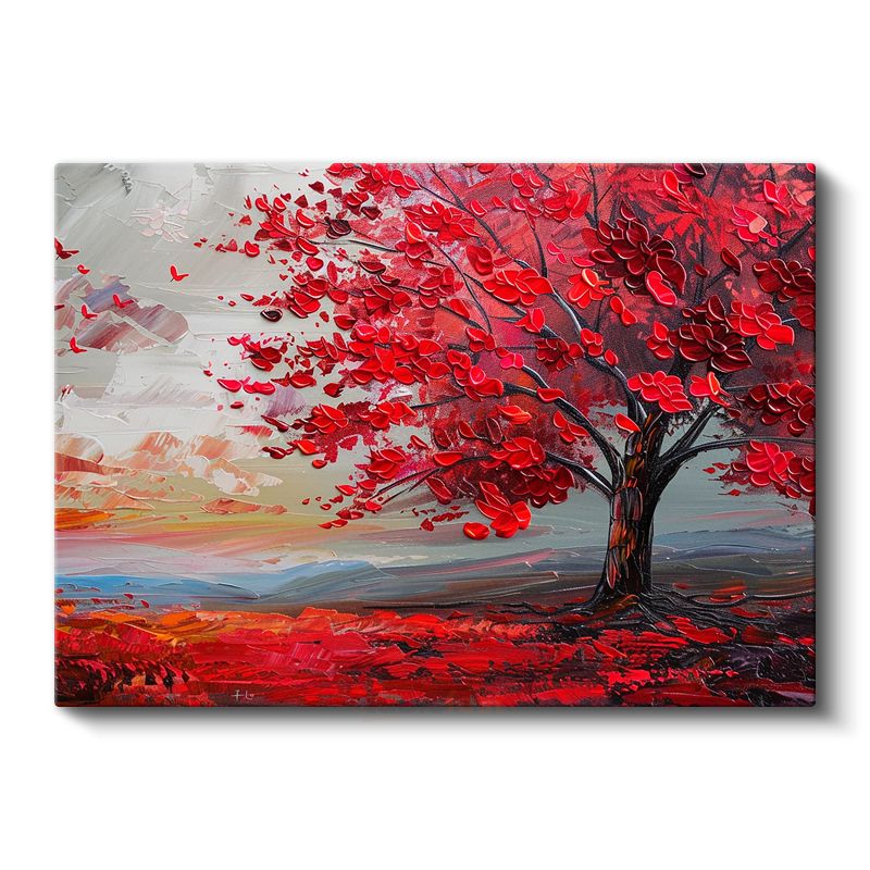 Kırmızı Yapraklı Ağaç - Rüzgarın Dansı Kanvas Tablo