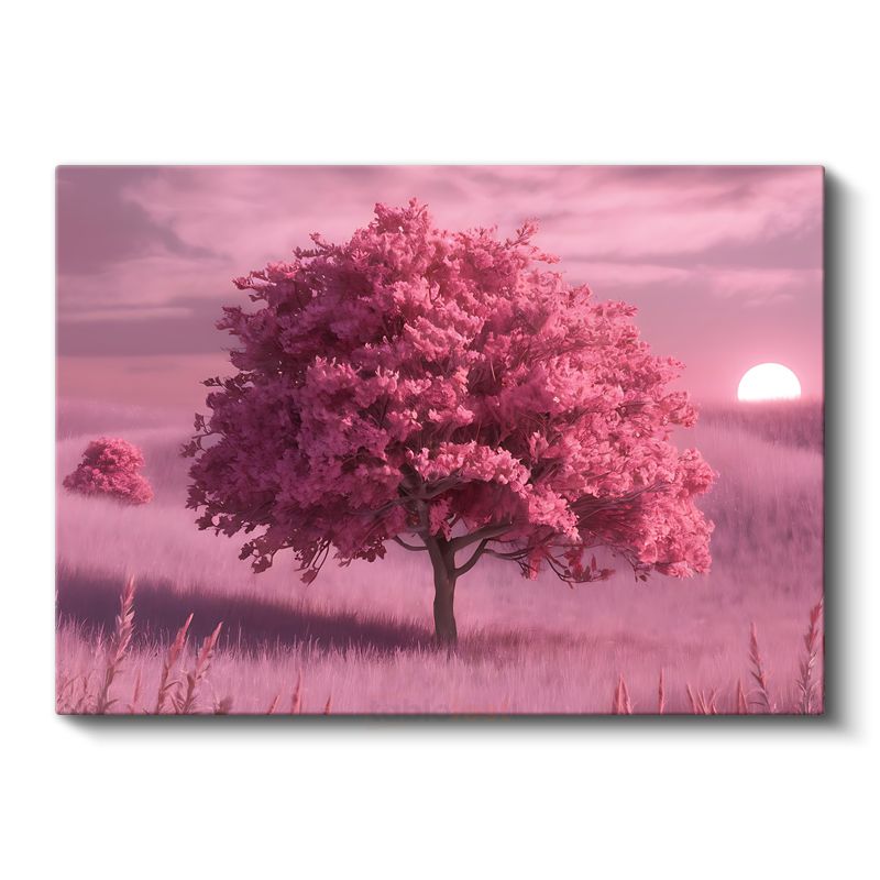 Pembe Ağaç - Gün Batımı Huzuru Kanvas Tablo