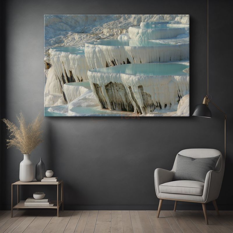 Pamukkale Travertenleri - Beyaz Mermer Havuzların Turkuaz Suları Kanvas Tablo