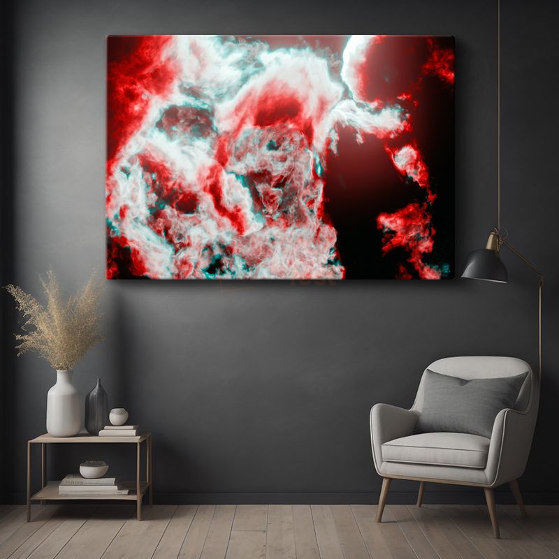 Kozmik Nebula - Kırmızı ve Turkuaz Tonlarında Uzay Bulutu Kanvas Tablo