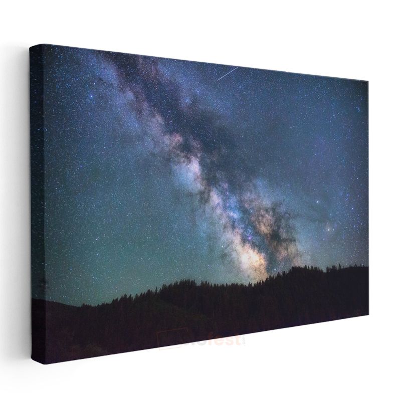 Samanyolu - Gece Ormanı Üzerinde Yıldız Patlaması Kanvas Tablo