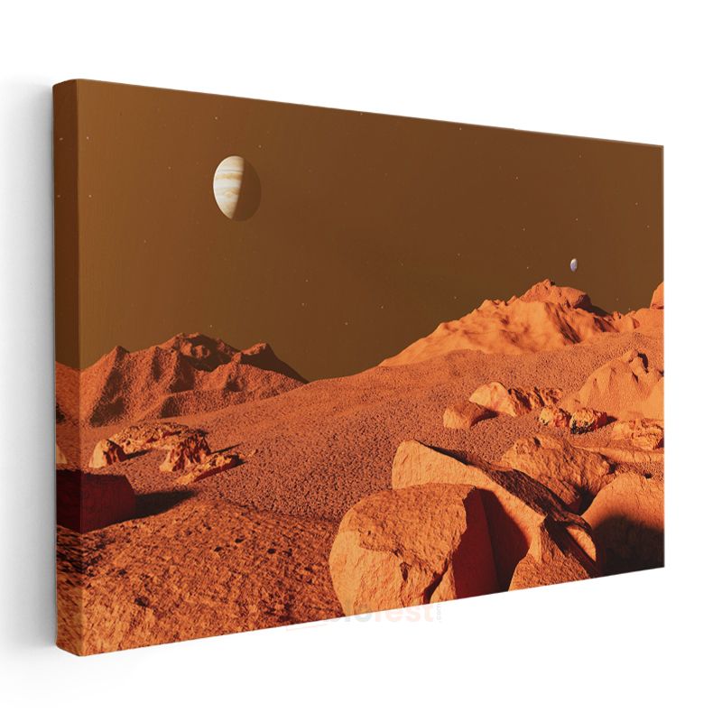 Mars Manzarası - Turuncu Kayalık Gezegen Yüzeyi Kanvas Tablo