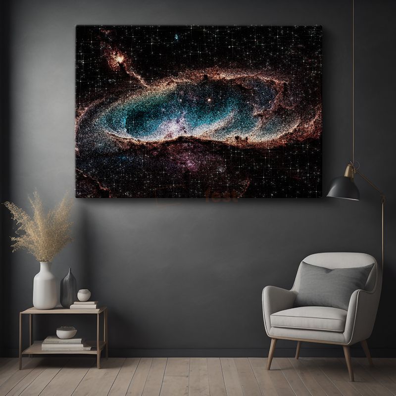 Kozmik Nebula - Yıldızlarla Bezeli Mavi Uzay Bulutu Kanvas Tablo