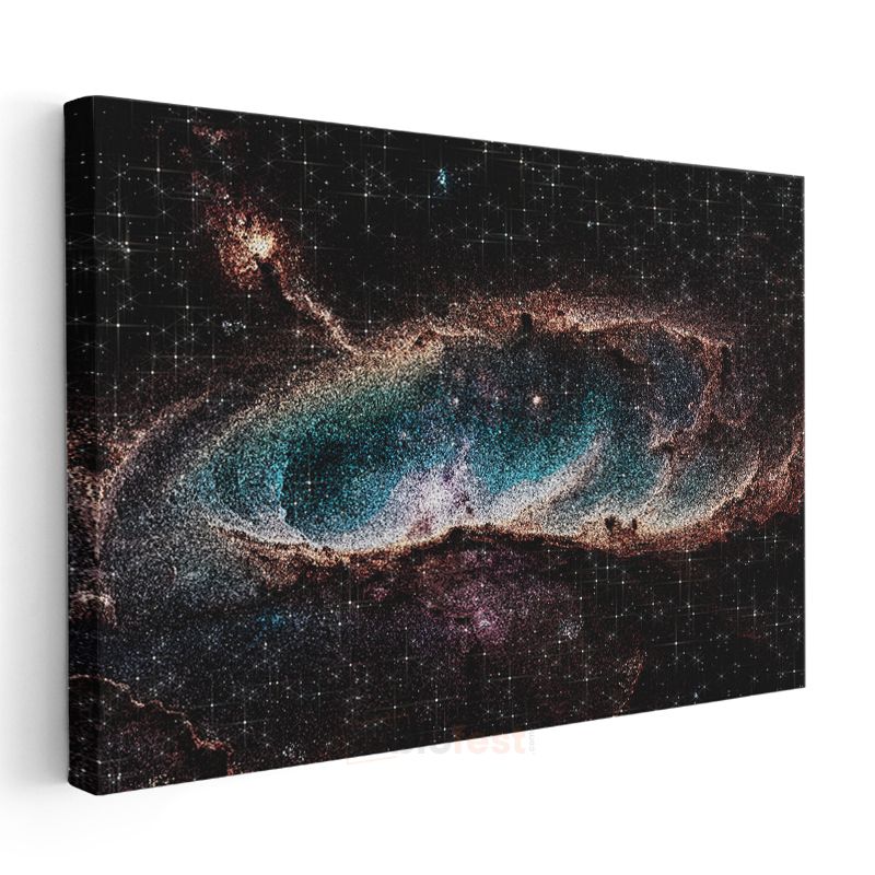 Kozmik Nebula - Yıldızlarla Bezeli Mavi Uzay Bulutu Kanvas Tablo