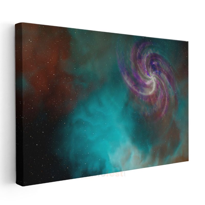 Galaksi Spirali - Turkuaz Nebula Dansı Kanvas Tablo