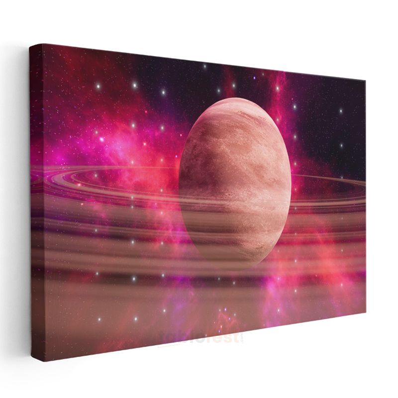 Kozmik Gezegen - Mor Nebula İçinde Görkemli Halkalı Dünya Kanvas Tablo