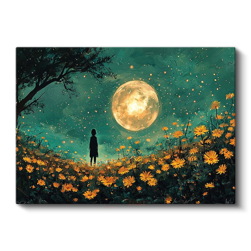Ayışığı - Sarı Çiçekler Arasında Büyülü Gece Kanvas Tablo