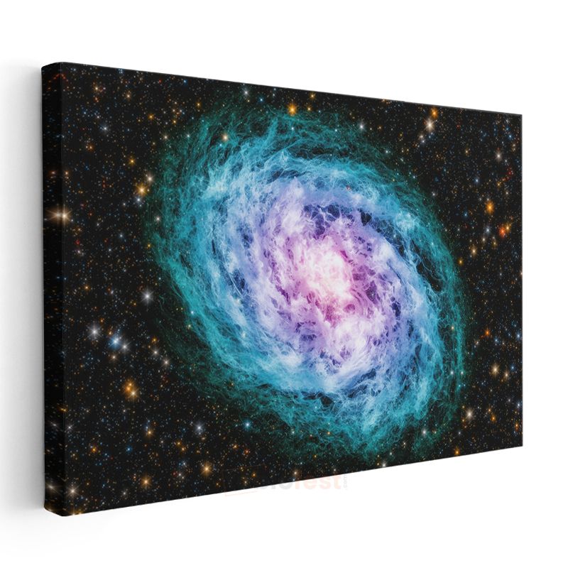 Kozmik Girdap - Turkuaz ve Mor Renkli Spiral Galaksi Kanvas Tablo