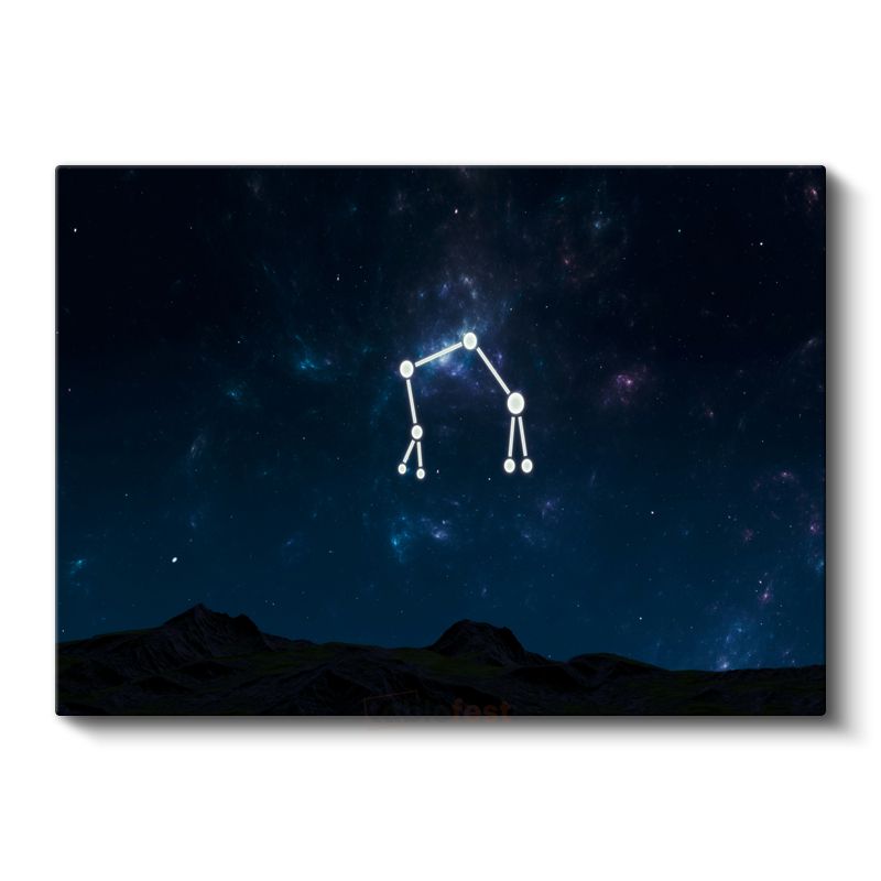 Takımyıldız - Dağ Silüetli Gece Gökyüzü Kanvas Tablo