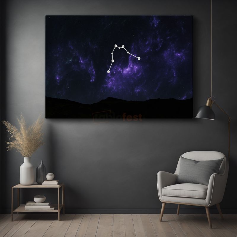 Yıldız Takımı - Mor Nebula İçinde Parlayan Gece Gökyüzü Kanvas Tablo