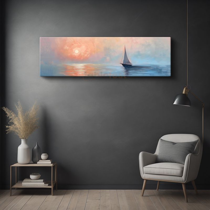 Yalnız Yelkenli - Pastel Renkli Deniz Manzarası Kanvas Tablo