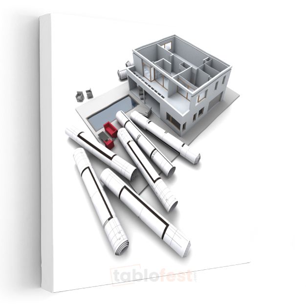 Mimar - Modern Villa Projesi ve Teknik Planlar Kanvas Tablo
