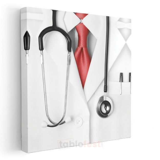 Doktor - Stetoskop ve Kırmızı Kravat Kanvas Tablo