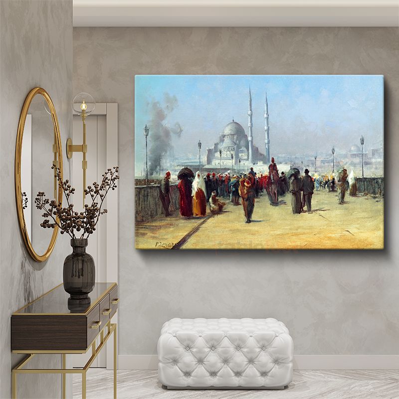 İstanbul Manzarası - Cami Önünde Kalabalık Kanvas Tablo