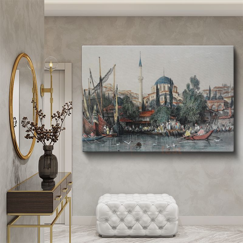 İstanbul Silueti - Tarihi Camiler ve Deniz Manzarası Kanvas Tablo