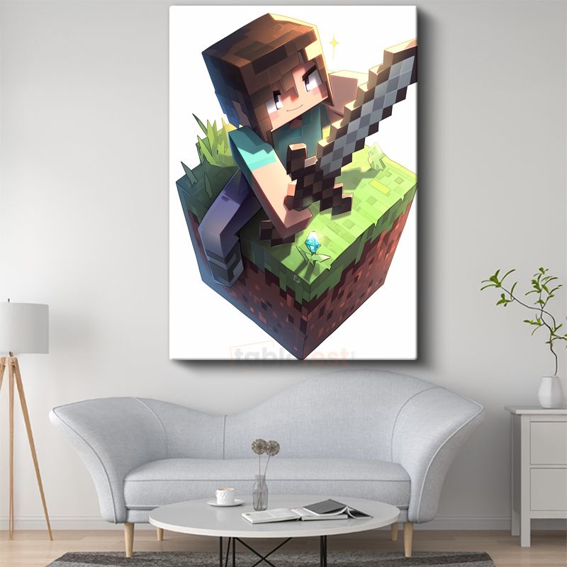 Minecraft - Savaşçı Steve Küp Dünyasında Kanvas Tablo