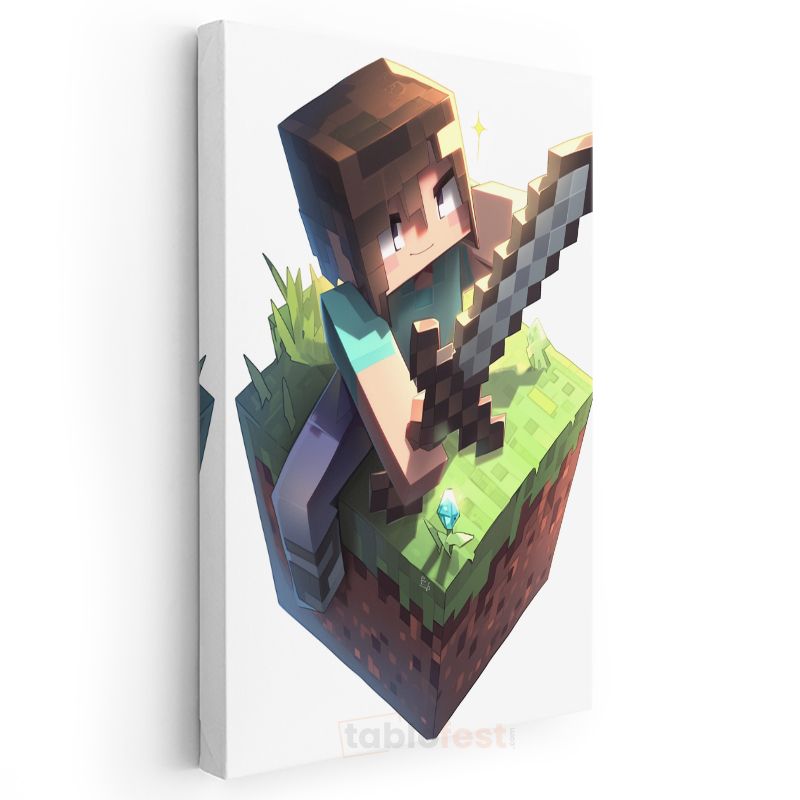 Minecraft - Savaşçı Steve Küp Dünyasında Kanvas Tablo