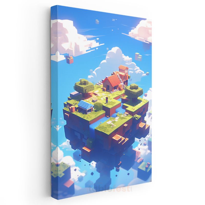 Minecraft - Gökyüzünde Yüzen Ada Yaşamı Kanvas Tablo