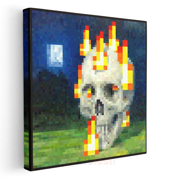 Minecraft - Skull On Fire Piksel Kanvas Tablo