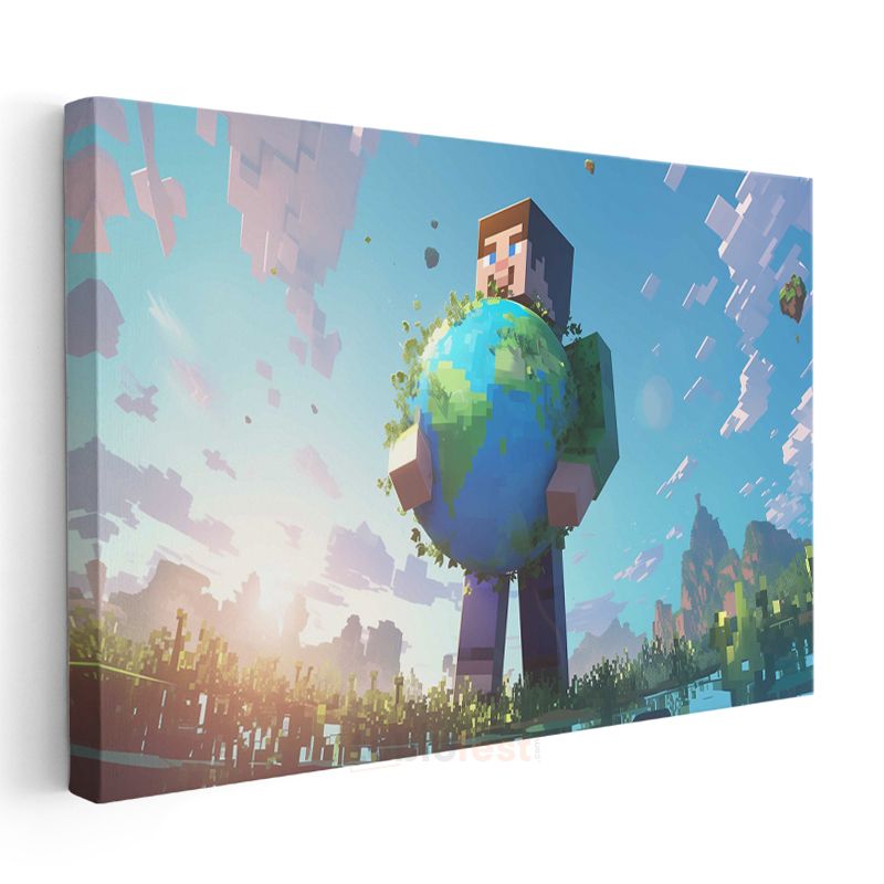 Minecraft - Dünyayı Tutan Steve Kanvas Tablo