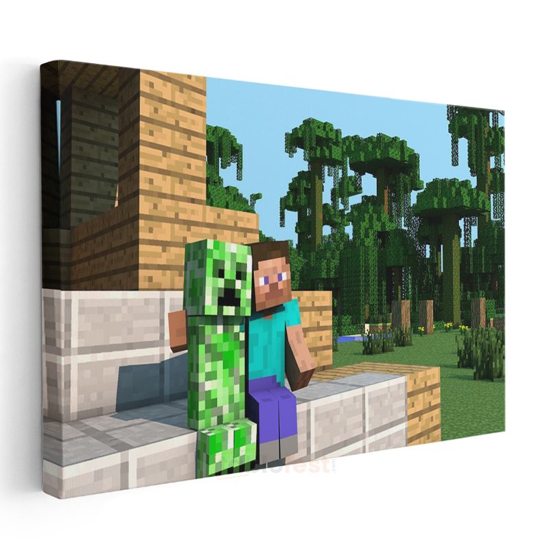 Minecraft - Steve ve Creeper Dostluğu Kanvas Tablo