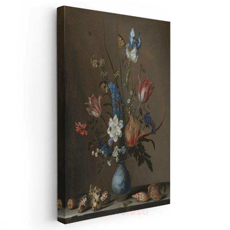 Balthasar van der Ast - Çiçekler ve Deniz Kabukları Kanvas Tablo