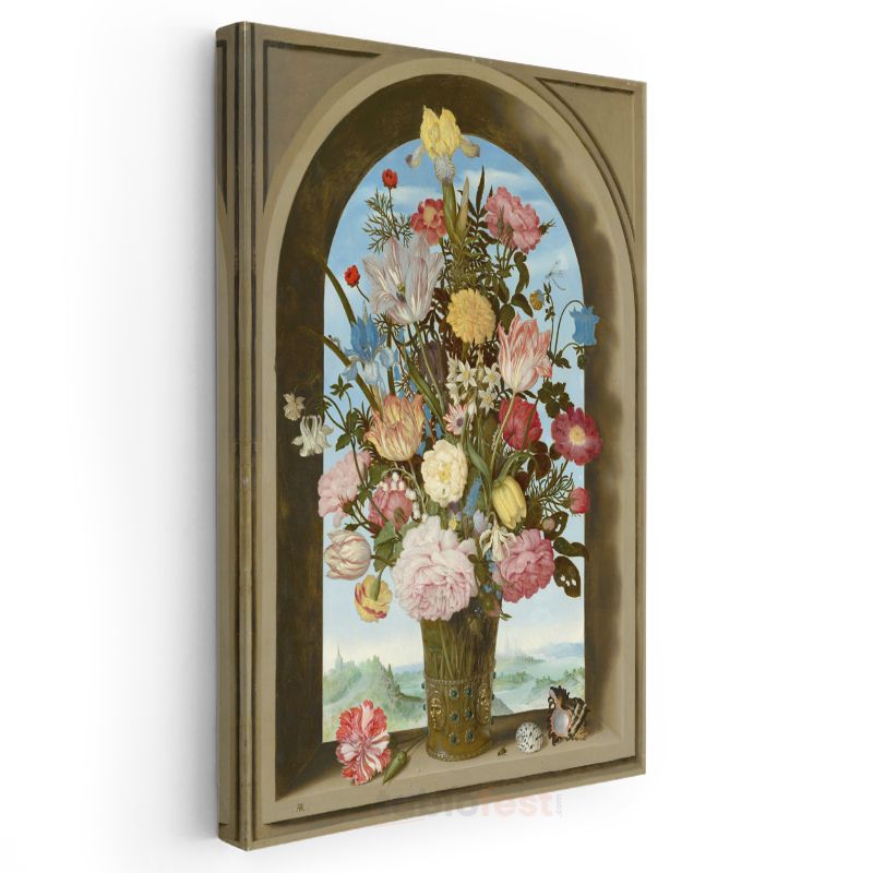Ambrosius Bosschaert - Kemerli Pencerede Çiçekler Kanvas Tablo