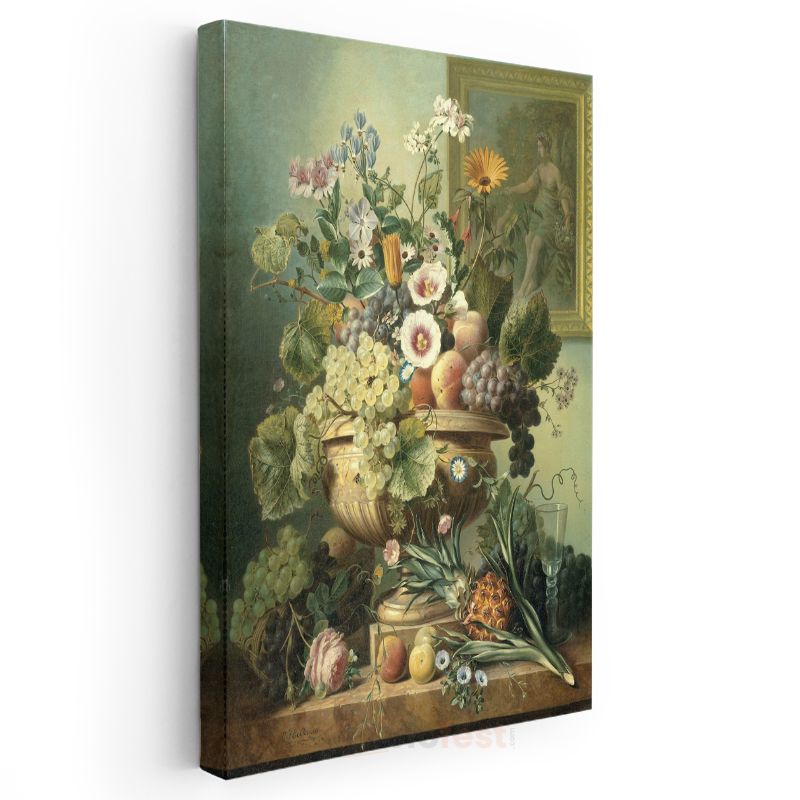 Jan Davidsz de Heem - Meyveler ve Çiçekler Natürmortu Kanvas Tablo