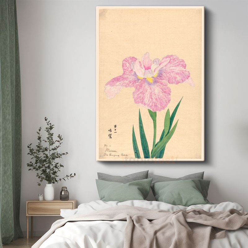 Ohara Koson - Pembe İris Çiçeği Japon Tarzı İllüstrasyon Kanvas Tablo