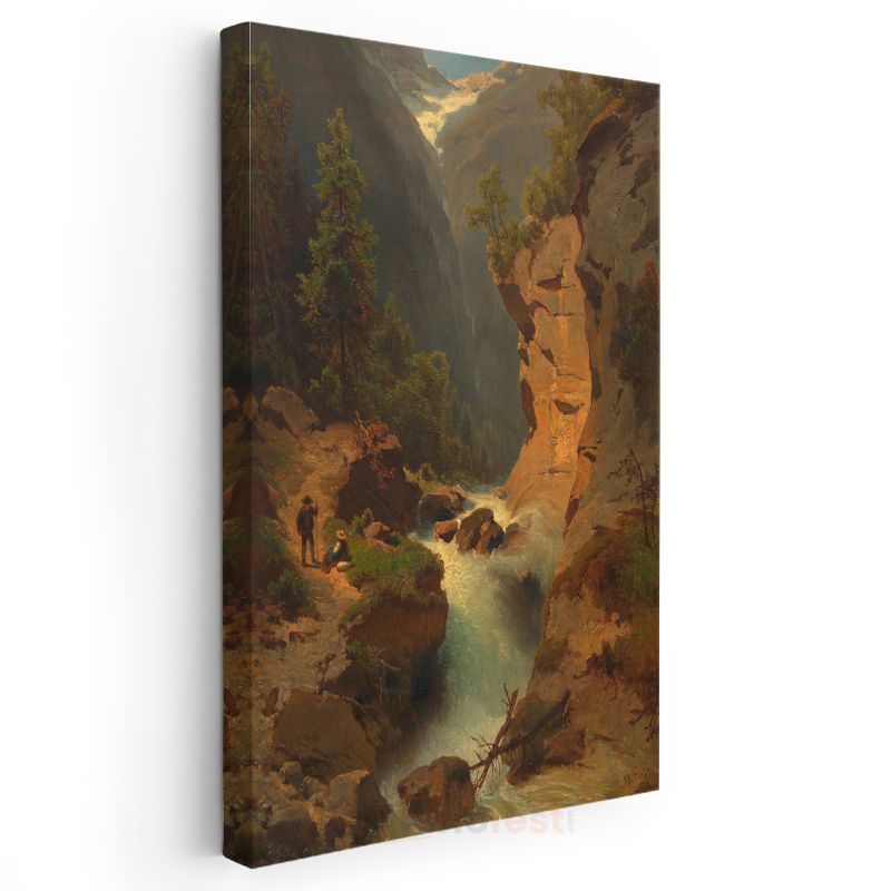 Albert Bierstadt - Dağlık Manzara ve Şelale Kanvas Tablo