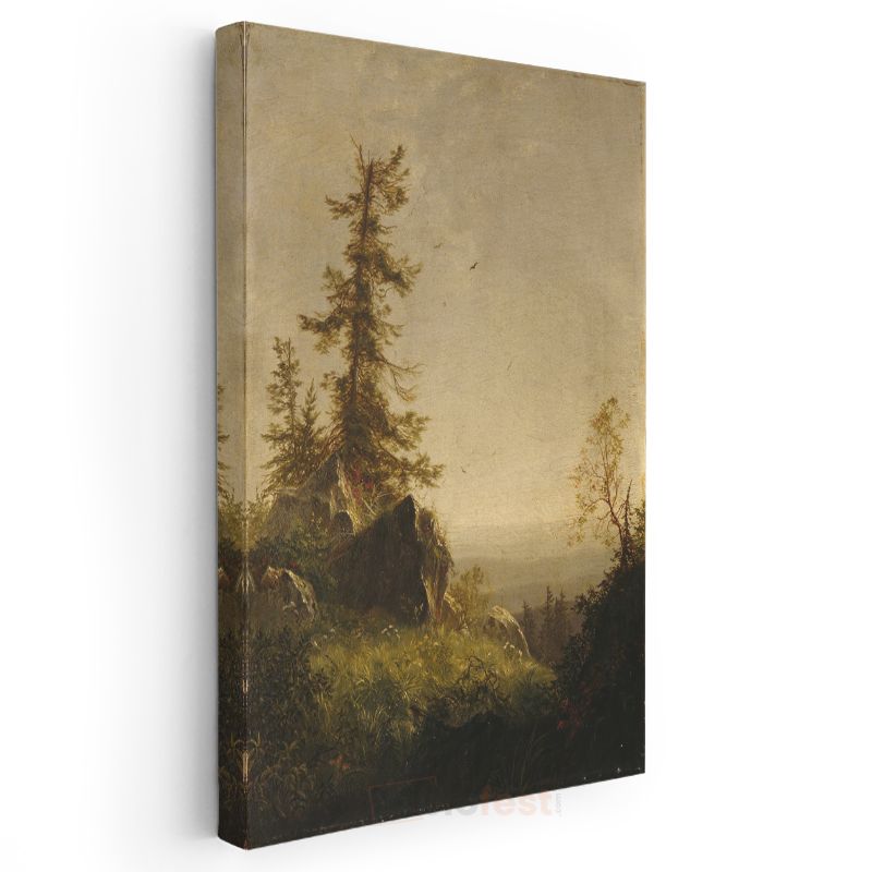 Albert Bierstadt - Ormanlık Tepe Manzarası Kanvas Tablo