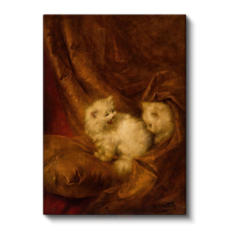 Carl Kahler - Kahverengi Kumaştaki Kediler Kanvas Tablo