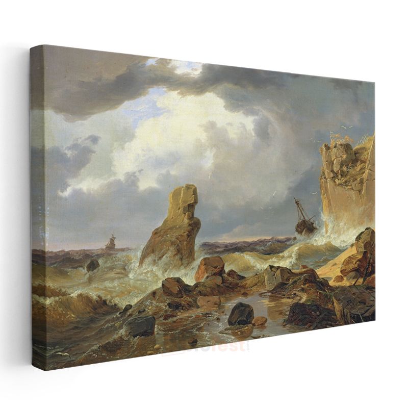 Andreas Achenbach - Fırtınalı Deniz Kanvas Tablo