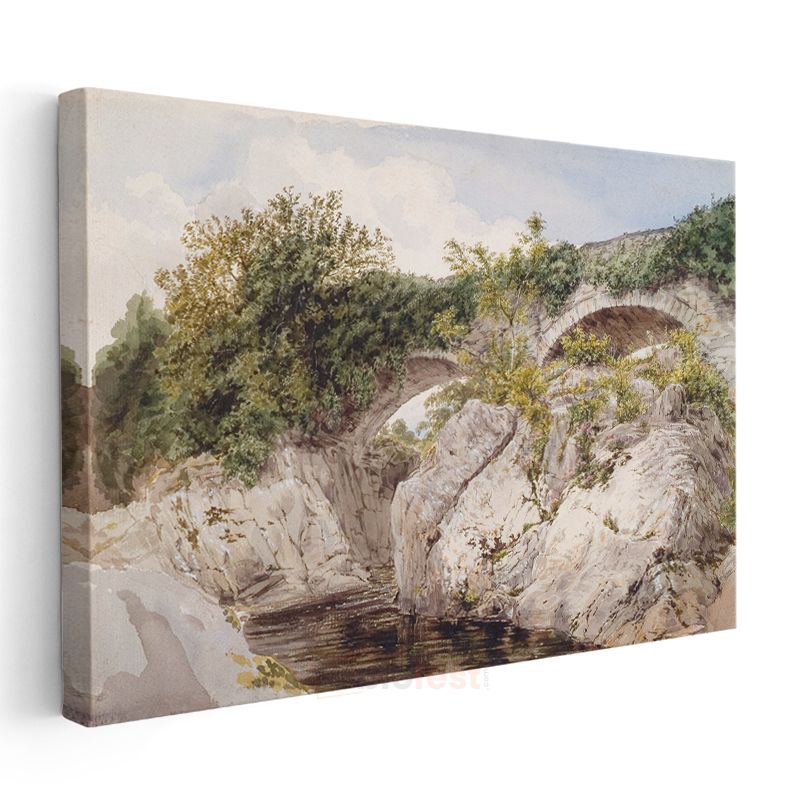 John Constable - Taş Köprü ve Kayalıklar Kanvas Tablo